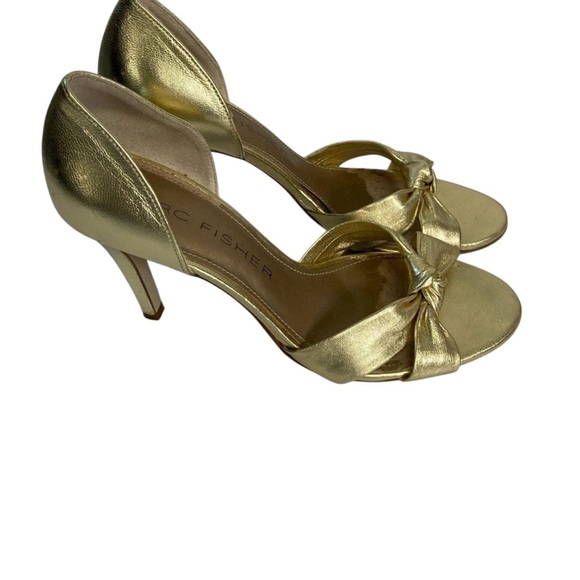 Marc Fisher Gold Open-Toe Heels - Picture 1 of 3